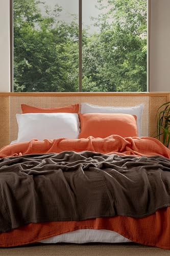 Muslin Blanket - Pure 100% Turkish Cotton Airy Soft Light Versatile Gauze Throw Blanket for Bed, Couch, Sofa (Brick, Twin XL Size (71" x 95" inch)) - color: Brick, size: Twin XL Size ( 71" x 95" inch )