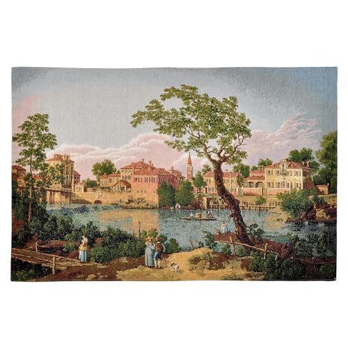 AureoMadis Victorian Fine Art Tapestry Wall Hanging, Vintage Venetian Cityscape Landscape, TC Backed Woven Fabric Wall Decor with Dual Rod Pockets, 41.5 x 27 Inch (Pastel：Venetian Village Scene) - color: Pastel：Venetian Village Scene