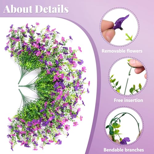 Ammyoo Artificial Fake Hanging Flowers Plants with Basket for Outdoor Spring Decoration, Faux Silk Daisy Flower Real Touch UV Resistant for Outside Porch Patio Garden Yard Home Decor(Purple Lotus) - color: Purple Deep Purple