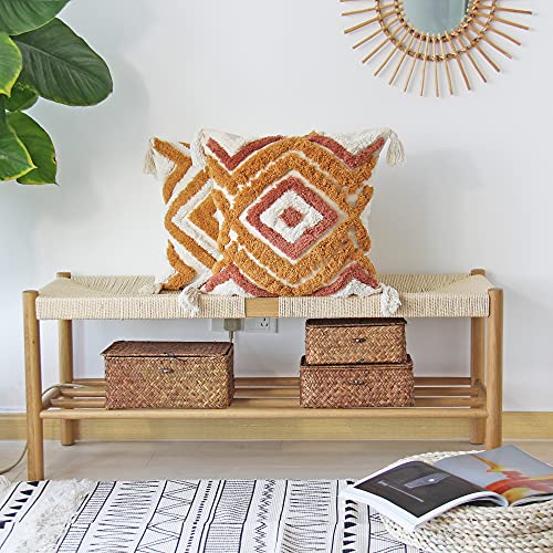 JOJUSIS Boho Throw Pillow Covers with Handmade Tassels Decorative Woven Tufted Orange Pillowcase for Couch Bedroom 20 x 20 Inch - color: Orange, size: 20" x 20" (Pack of 1)