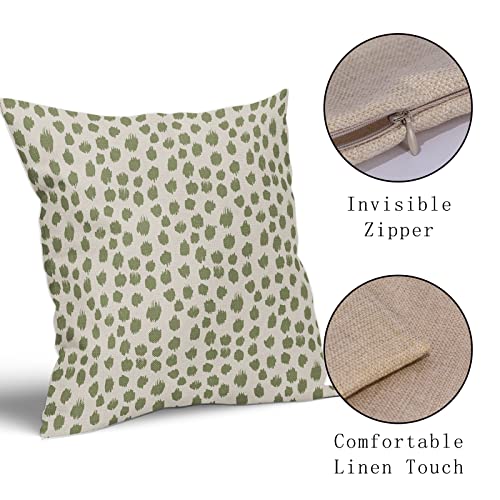 Sage Green Cream Pillow Covers 16x16 Set of 2 Boho Design Polka Dot Throw Pillows Modern Brush Strokes Print Decorative Outdoor Pillowcase Square Cushion Cover Linen Pillow Case for Sofa Couch Bed - color: Sage Green Dots, size: 16" x 16" (Pack of 2)