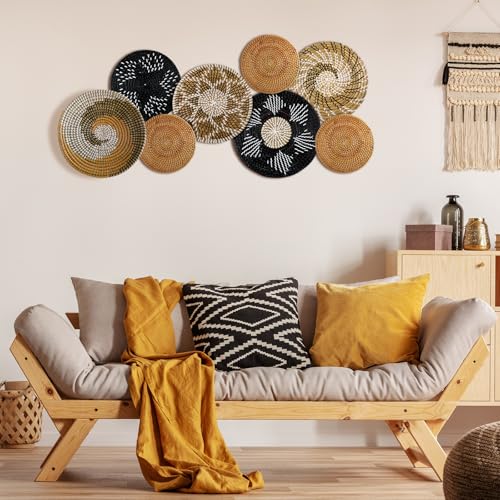 Xuhal 8 Pcs Boho Wall Basket Decor Decorative Bulrush Woven Basket Wall Decor Rustic Farmhouse Hanging Baskets for Kitchen Rustic Home Summer Decorations(Vintage) - style: Vintage