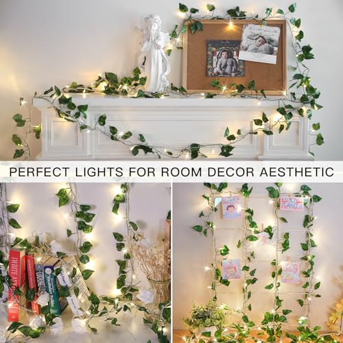 suddus Vine with Fairy Light Plug in, 33ft 100 LED Pothos String Lights Connectable with Remote, Leaf Lights for Bedroom, Room, Wall, Garden, Party, Wedding Dorm Decor (Warm White) - color: Pothos, size: 100 LED-Plug-Clear Wire