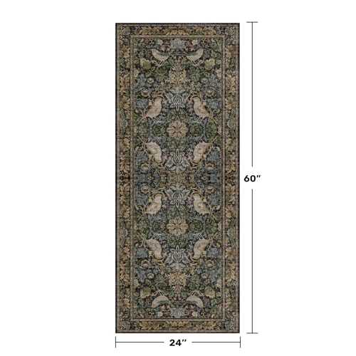 Floral Kitchen Runners - 2x5 Runner Rug for Hallway Bathroom Laundry Room Bedroom Beside Bed Entryway, Boho Birds Leaves Patterned Non Slip Low Pile Washable Rugs - color: Dark Green / Brown, size: 2' x 5' (Runner)