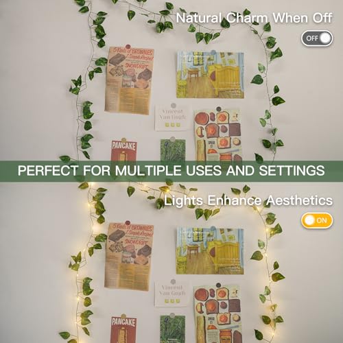 suddus Vine with Fairy Lights Battery Operated, 13.1ft 40 LED Pothos String Lights with Remote, Leaf Lights for Bedroom, Room, Wall, Garden, Party, Wedding Dorm Decor(Warm White) - color: Pothos, size: 40 LED-Battery-Copper