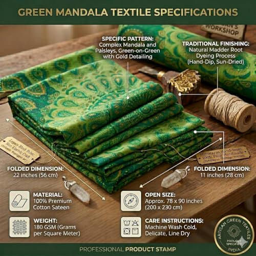 FURNISHFUL FINESSE Peacock Mandala Tapestry for Bedroom Living Room Décor, Cotton Boho Bohemian Wall Hanging Tapestries - 60x50 Inches, (Green) - color: Green, size: 60"L x 50"W
