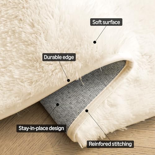 Amazon Basics Fluffy Washable Round Area Rug, Circle Shaggy Carpet for Living Room, Bedroom, Nursery, 8'R, Beige - color: Beige, size: 8' (Round)