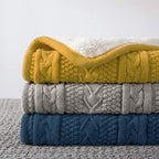 Longhui bedding Acrylic Cable Knit Sherpa Throw Blanket - Thick, Soft, Big, Cozy Grey Blue Knitted Fleece Blankets for Couch, Sofa, Bed - Large 50 x 63 Inches Gray Blue Coverlet All Season - color: Grey Blue, size: 50" x 63", Standard