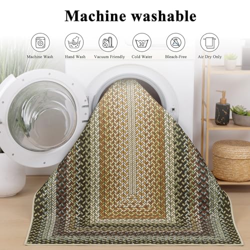 Ileading Faux Braided Area Rug 3'x5' Washable Farmhouse, No-Shed Non-Slip Woven Carpet, Pet Friendly Stain Resistant Jute Style Rug for Kitchen Bedroom Bathroom Entryway - color: Multi Color-yellow, size: 3' x 5'(Rectangular)