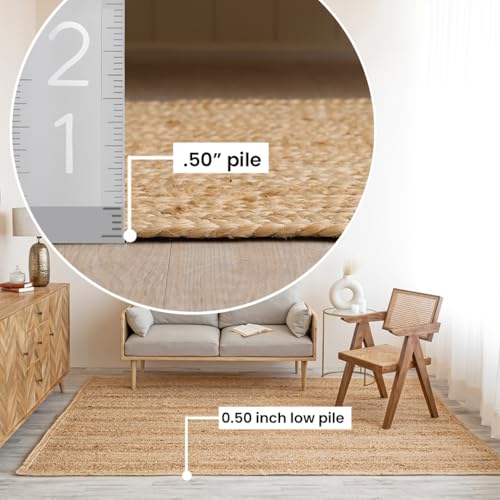 HOMEMONDE Handcrafted Woven Rectangle Jute Area Rug 4'x6' - Rustic Vintage Braided Reversible Farmhouse Indoor Floor Rug - Eco Friendly for Kitchen/Hallway/Living Room/Bedroom (Natural) - size: 4' x 6' (Rectangular)