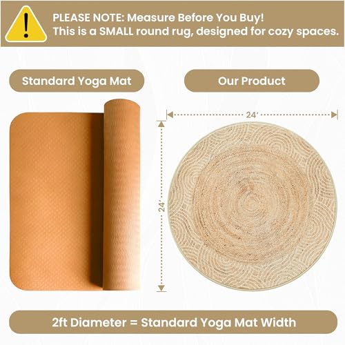 Asrug Imitation Jute Low Pile Round Rug Area Rug Washable Non-Slip Circle Rug Soft Plush Touch Circle Rugs Round for Kitchen Bathroom Living Bedroom Nursery, Carpet 2ft /24 inch/61 cm Brown - color: Brownline, size: 2ft