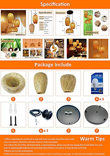 GCQ Bamboo Lantern Pendant Lamp, Retro Japanese Style E27 Chandelier Hanging Light Ceiling Lighting Fixture for Living Room Bedroom Restaurant Cafe Teahouse Bar Dining Room Club