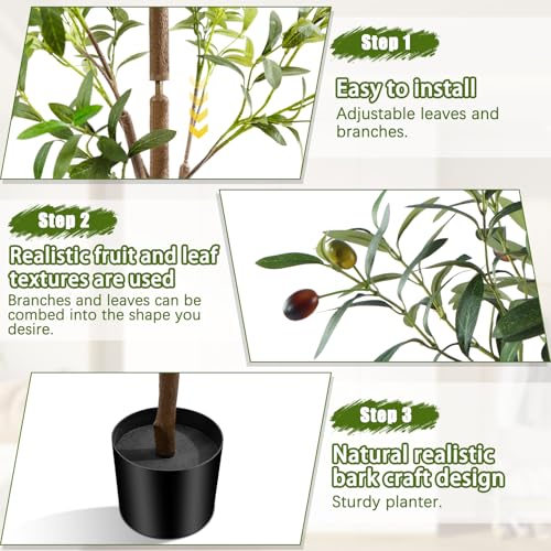 6FT Artificial Olive Tree Indoor, Tall Faux Olive Tree with Pot&Basket, Large Fake Olive Tree with Realistic 1080 Silk Leaves and 60 Fruits for Living Room Home Office Decor - size: 6ft