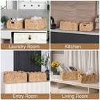 iEGrow Scalloped Wicker Basket, Set of 2 Woven Rattan Natural Water Hyacinth Baskets with Built-in Handles, Rectangle Storage Baskets for Organizing, Decor, Shelf and Nursery Room - size: Rectangle