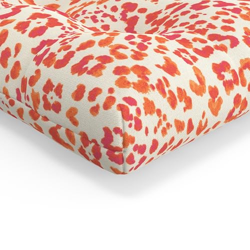Abstract Indoor/Outdoor Chairpad with Ties, Tufted Weather, and Fade Resistant, 15.5" x 16", 2 Count - color: Sunny Spot Papaya, size: 15.5" x 16"