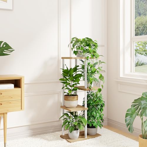 Bamworld Plant Stand Indoor, Corner 4 Tier Metal Plant Shelf for Multiple Plants, Tiered Flower Pot Stands for Patio Garden Balcony Living Room Bedroom, White - color: White, size: 4 Tier