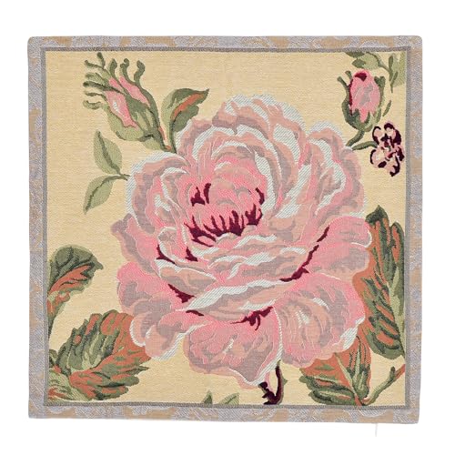 18x18 Tapestry Pillow Cover, Jacquard Woven Large Pink Rose on Beige, Vintage Shabby Chic Floral Throw Pillow Sham for Couch, Victorian Accent Cushion Case, Suede Backing (Vintage Cream & Dusty Rose) - color: Vintage Cream & Dusty Rose