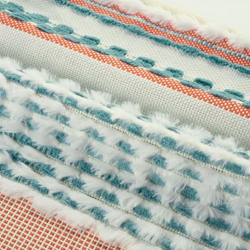 FUTEI Pack of 2 Boho Chenille Decorative Throw Pillow Covers 20x20 Inch Soft Plush Tufted Striped Textured Cushion Case,Farmhouse Accent for Couch Bed Living Room, Teal - color: Teal, size: 20" x 20" (Pack of 2)