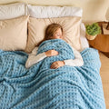 NEWCOSPLAY Super Soft Queen Blanket Blue Premium Silky Flannel Fleece 3D Waffle Checkered Lightweight Bed Blanket All Season Use (Blue, Queen(90"x90")) - color: Blue, size: Queen(90"x90")