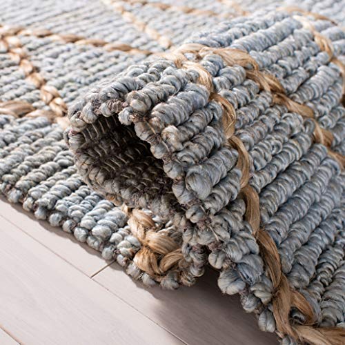 SAFAVIEH Natural Fiber Collection Area Rug - 6' x 9', Natural & Blue, Handmade Boho Moroccan Trellis Jute, Ideal for High Traffic Areas in Living Room, Bedroom (NF955N) - size: 6' x 9' (Rectangular)