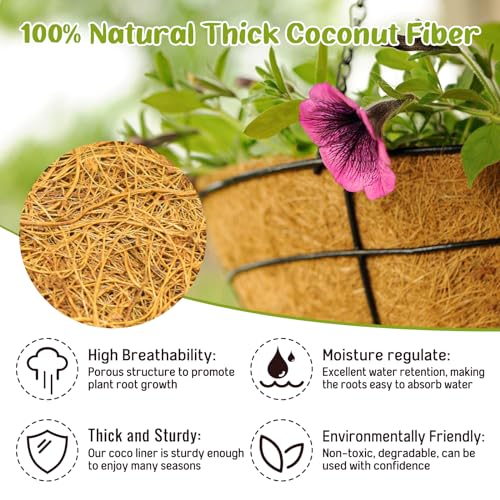 Legigo 6 Pack 10 Inch Hanging Basket Coco Liners Replacement, 100% Natural Round Coconut Coco Fiber Planter Basket Liners for Hanging Basket Flowers/Vegetables - color: 6pcs, size: 10 Inch