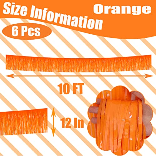 6 Pack 10 Feet Foil Fringe Garland Metallic Tinsel Streamers Banner Wall Hanging Backdrop Banner for Parade Floats, Thanksgiving, Christmas, Birthday, Halloween Party Decorations(Macaron Orange) - color: Macaron Orange