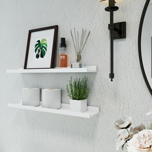 White Floating Shelves for Wall Decor, Long Wall Mounted Storage Shelf for Bedroom, Living Room, Bathroom, Kitchen, Nursery, Display Picture Ledge Shelf with Lip Set of 2-24 Inches, White - color: White, size: 23.6in