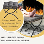 15" Foldable Foot Stool Ottoman with Metal Frame - Washable Dark Grey Upholstered Indoor/Outdoor Footrest for Living Room, Bedroom, Patio - Space-Saving Compact Design - color: Dark Grey