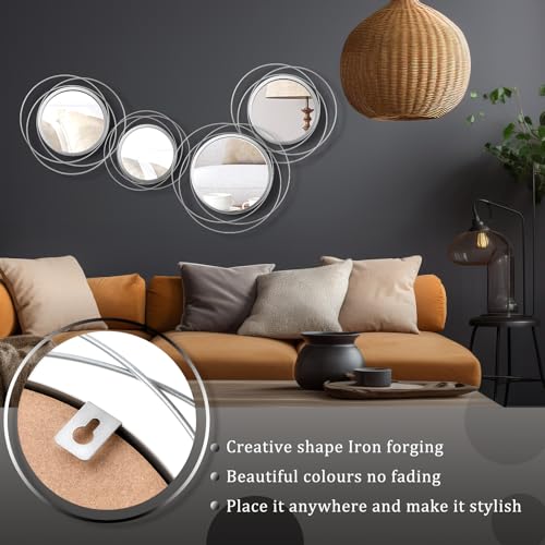 Hicarer 4 Pcs Decorative Wall Mirror Round Modern Mirror Circle Mirror Wall Art Ring Metal Mirror Wall Decor Wall Mounted Mirror for Bedroom Living Room Entryway Dining Room Hallway (Silver) - color: Silver