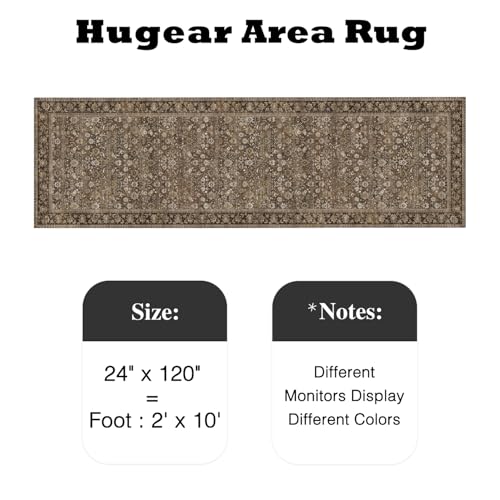 HUGEAR 2x10 Runner Rug Machine Washable Brown Hallway Area Rug Indoor Accent Rug Floral Low Pile Carpet Soft Throw Rug Bedroom Living Room Office Dining Room Kitchen Laundry Room Non Slip - color: Floral | Brown, size: 2' x 10' (Runner)