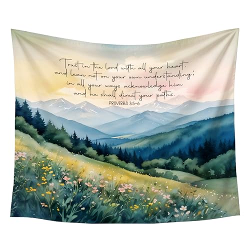 gsgfdshf Christian Mountain Wall Tapestry, Proverbs 3:5-6 Trust in the Lord with All Your Heart Bible Verse Tapestry Wall Hanging for Bedroom Living Room Home Church Decor, 50x60 Inch - color: Landscape Text-Tapestry-C