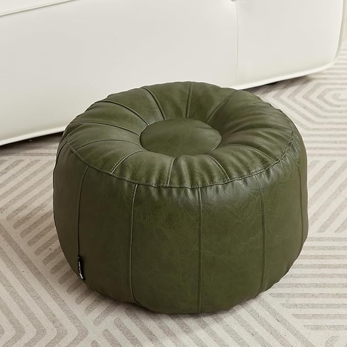 Louis Donné Waterproof Unstuffed Pouf Ottoman for Foot Rest DIY Faux Leather Moroccan Retro Stytle no Filler Cover Storage for Books Home docoration Pet priendly (Only Cover)(Lucky Green)