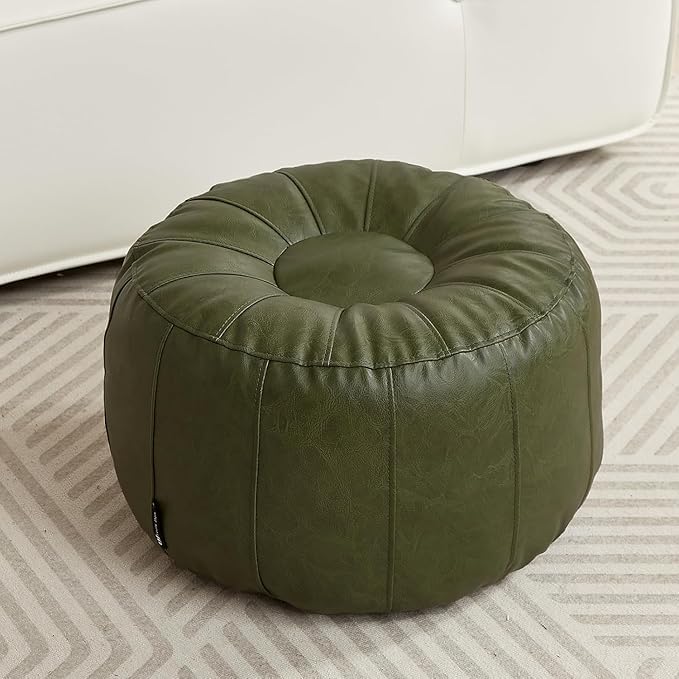 Louis Donné Waterproof Unstuffed Pouf Ottoman for Foot Rest DIY Faux Leather Moroccan Retro Stytle no Filler Cover Storage for Books Home docoration Pet priendly (Only Cover)(Lucky Green) - color: Green