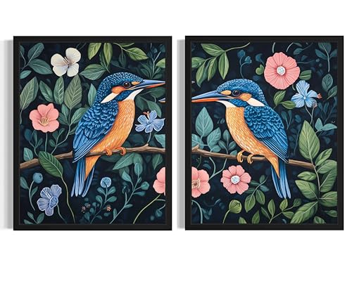Kingfishers William Morris Wall Art Poster Prints, Vintage Flowers Tapestry, Floral Decor for Living Room, Bedroom, Office, Bathroom AA12 (Kingfishers, 18 x 24 inches (2 Panels), Unframed) - color: Kingfishers, size: 18 x 24 inches (2 Panels)