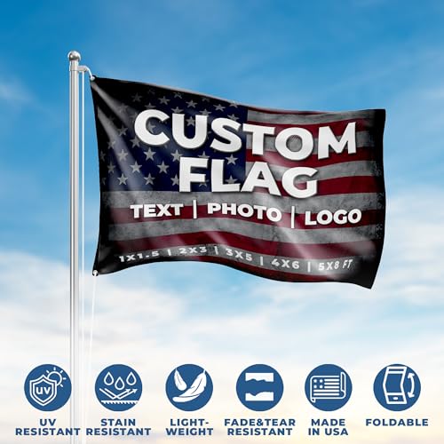 Custom Flagg_New by DreamController 1'x1.5' to 5'x8' with Business Logo, Image or Text | Personalized Outdoor Flags Banner with Grommets for Advertising, Events | Made in USA | Fast delivery | HD - color: Flag Custom