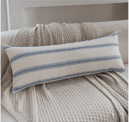 Cethom Boho Lumbar Pillow Covers 14x36 Long, Pack of 1, Blue Striped Decorative Body Pillowcase for Couch Bed, Textured Farmhouse Accent Cushion Covers for Living Room Bedroom Sofa Home Decor - color: Classic Blue, size: 36" x 14" (Pack of 1)