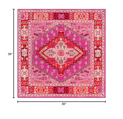 SAFAVIEH Bellagio Collection Area Rug - 3' Square, Red & Pink, Handmade Medallion Wool, Ideal for High Traffic Areas in Living Room, Bedroom (BLG545B) - color: Red/Pink, size: 3' x 3' (Square)