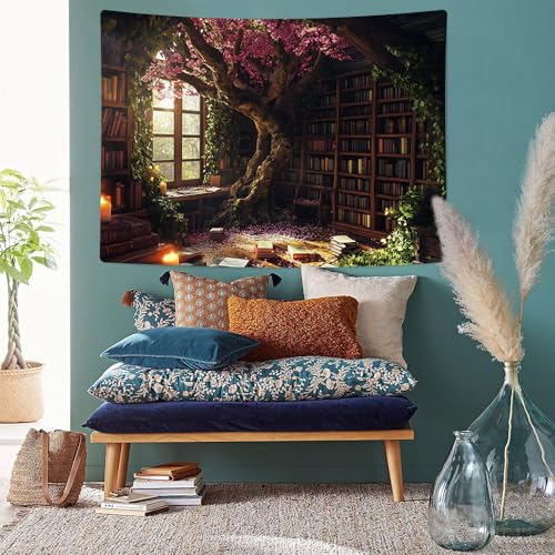 Richldeas Bookshelf Tapestries Cherry Blossom Tree Tapestry Bookshelf Tapestry Wall Hanging Posters for a Windowless Office RITAYW365 - color: Pink, size: Customsize