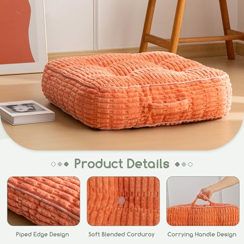 HIGOGOGO 6" Floor Pillow Cushion for Adults, Meditation Cushion Pillow, Blended Corduroy Cover, Large Square Floor Sitting for Tatami Living Room or Yoga, 2Pack, Coral - color: Square Coral, size: 6" Thick(Pack of 2)