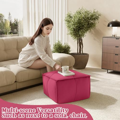 MeMoreCool Stuffed Round Pouf Ottoman Foot Rest, Floor Pouf Foot Stool with Soft Foam Chunk Filling, Small Round Ottoman Footstool Circle Footrest for Living Room - color: Piping Magenta