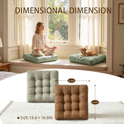 Floor Cushions Set of 2 Large Seat Pillows Square Seating Pad for Adults Tufted Meditation Cushion for Living Room Tatami Bedroom 18.8 x 18.8 Inch Light Grey - color: Light Grey