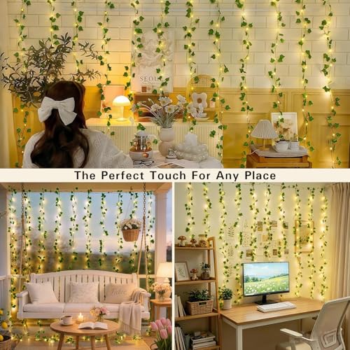 JMEXSUSS Vines Lights for Bedroom, 9.8ft x 9.8ft with Remote, 300 LED Fairy Lights with Vines, Artificial Ivy Curtain Light for Wall Dorm Wedding Indoor Decor - color: Ivy, size: 9.8x9.8ft - 300 LED