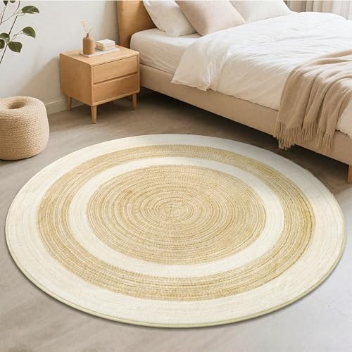 Carvapet 4 ft Round Washable Rug, Imitation Jute Low Pile Circle Carpet with Non Slip Rubber Backing, Foldable Stain Resistant Area Rug for Living Room Bedroom Office Bathroom - color: Sand, size: 4' (Round)