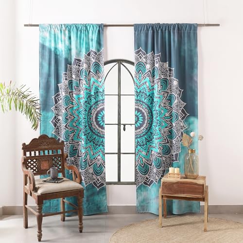 Popular Handicrafts Tarquoise Hippie Mandala Ombre Curtains 83 Inch Length for Living Room Bedroom 2 Panels Set Light Filtering Semi Sheer Window Curtains 76 Inch Width Boho Farmhouse Drapes W76xL83 - color: Tarquoise, size: 38"W x 83"L (Pack of 2)