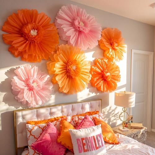 Giegxin 6 Pcs 31.5", 24" Pink, Orange Giant Paper Flowers Pink and Orange Party Decorations Large Crepe Tissue Flowers for Fall Wedding Boho Birthday Bridal Bachelorette Bridal Shower Classroom Decor - color: Pink,Orange, size: 31.5", 24"