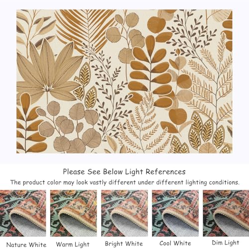 1.5 x 2.5ft Washable Rugs for Living Room Boho Flower Printed Area Rug Ultra Thin Rugs Carpet Non-Slip Distressed Carpet Aesthetic Area Rugs - color: Golden Beige and Soft Cream, size: 1.5 x 2.5ft / 18 x 30in / 45 x 75cm