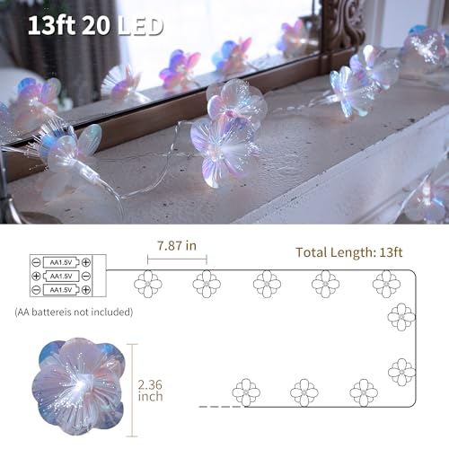 YOLIGHT Fiber Optic Flower String Lights Battery Operated with Timer, 13ft 20 LED Flower Garland Lights Fairy Lights for Room Table Wedding Christmas Easter Décor (White) - color: White, size: 13ft