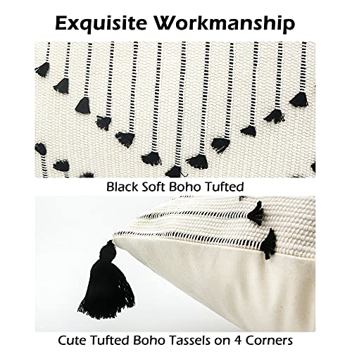 LIGICKY Decorative Boho Tassel Throw Pillow Covers for Couch Sofa Bedroom Living Room Home Decoration Diamond Square Woven Cotton Cushion Cover Modern Black and White Pillow Cases, 18 x 18 Inch - color: Black and Off White (Big Diamond), size: 18" x 18" (