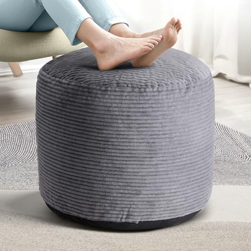 Dual-Size Corduroy Ottoman with Hidden Zipper – Ergonomic Memory Foam Footrest Poufs for Office Desks, Couches & Delicate Floors,Dark Gray 26"x 18" - color: Dark Gray, size: 26"D x 26"W x 18"H