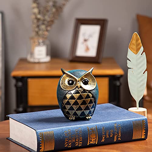 Leekung Owl Statue Home Decor - Owl Figurines for Bookshelf, Bedroom, Living Room, Office & TV Stand Decorations - Animal Sculptures Gift for Bird Lovers - color: Blue